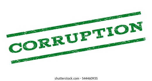 Corruption watermark stamp. Text tag between parallel lines with grunge design style. Rubber seal stamp with unclean texture. Vector green color ink imprint on a white background.