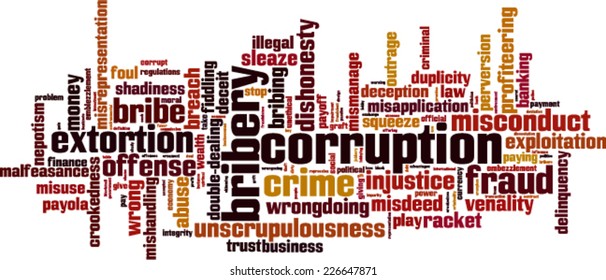 Corruption word cloud concept. Vector illustration