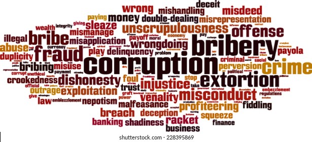 Corruption word cloud concept. Vector illustration