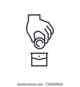 corruption,money in pocket,donation vector line icon, sign, illustration on background, editable strokes