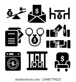 Conjunto de ícones planos de monograma de corrupções