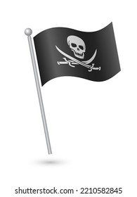 Corsair or Danger flag on pole, a symbol of piracy, navy or software, waving in the wind