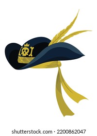 Korsair oder Piratenhut. Piratenfantasiekleid, Design-Element. Trachtenmütze oder Karnevalshut. Seeräubermütze-Mode, Kopfbedecker-Accessoires zu Party mit Räuger