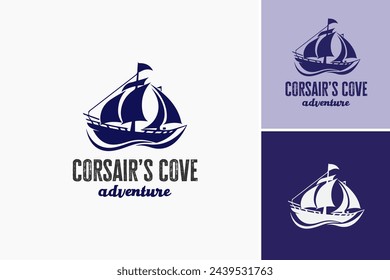 Corsair's Cove logo design template, Logo for Corsair Cove Adventure, a versatile design for travel agencies, outdoor recreation companies, seaside resorts, and water sport businesses.