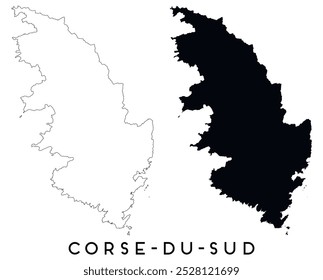 Contorno do mapa de Corse du Sud e vetor de silhueta preta