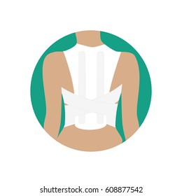 Corset for correction of posture on the green background. Vector illustration