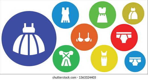 corset icon set. 9 filled corset icons.  Collection Of - Dress, Brassiere, Underwear