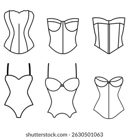 Conjunto de Vector de icono de corsé. par de estancias ilustración signo colección. símbolo de la ropa de base o logotipo.
