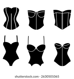 Conjunto de Vector de icono de corsé. par de estancias ilustración signo colección. símbolo de la ropa de base o logotipo.