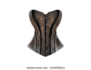 Corset Logo. Lace Black Vintage Corset. Vector Design Isolated On White Background