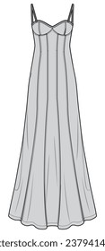 Corset Maxi Flared Dress, Corset Bridal Dress  Fashion Flat Sketch Vector Illustration, CAD, Technical Drawing, Flat Drawing, Template, Mockup. svg