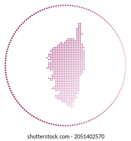 Corsica digital badge. Dotted style map of Corsica in a circle. Tech icon of the island with gradiented dots. Classy vector illustration.