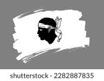 The Corsica flag. Island in the Mediterranean Sea  banner brush style. Horizontal vector Illustration isolated on gray background.  