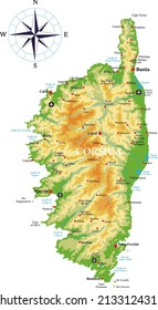 Corsica highly detailed physical map 