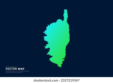 Corsica map of abstract gradient green blue concept with technology light effect vector.