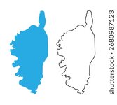 Corsica, map of administrative division, region, of France. Map with detailed outline and blue silhouette