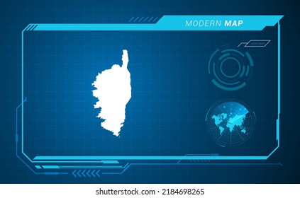 Corsica map of blue digital frame HUD, GUI, UI interface technology radar vector.