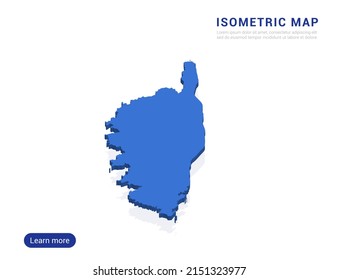 Korsika Karte blau einzeln auf weißem Hintergrund mit 3D isometrischer Vektorgrafik.