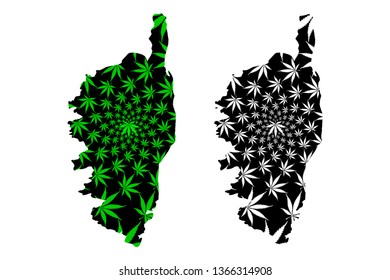 Corsica - map is designed cannabis leaf green and black, Corsica map made of marijuana (marihuana,THC) foliage,