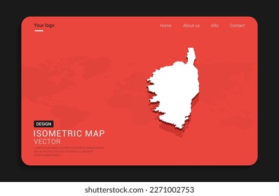 Corsica map red isolated on dark background with 3d world map isometric vector illustration.