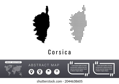 Corsica map vector set halftone dots black.