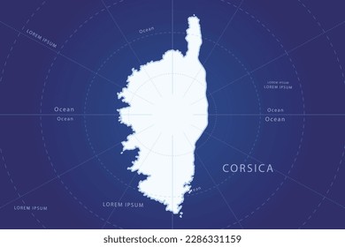 Corsica Map - World Map International vector template with High detailed and white color including circle line on blue background for design, infographic, website - Vector illustration eps 10