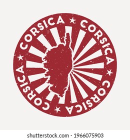 Corsica stamp. Travel red rubber stamp with the map of the island, vector illustration. Can be used as insignia, logotype, label, sticker or badge of Corsica.