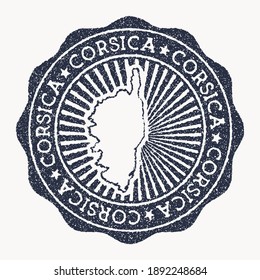 Corsica stamp. Travel rubber stamp with the name and map of island, vector illustration. Can be used as insignia, logotype, label, sticker or badge of Corsica.