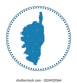 Corsica sticker. Travel rubber stamp with map of island, vector illustration. Can be used as insignia, logotype, label, sticker or badge of Corsica.