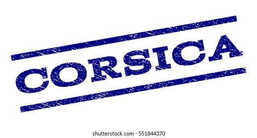 Corsica watermark stamp. Text caption between parallel lines with grunge design style. Rubber seal stamp with unclean texture. Vector navy blue color ink imprint on a white background.