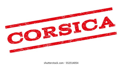 Corsica watermark stamp. Text caption between parallel lines with grunge design style. Rubber seal stamp with dirty texture. Vector red color ink imprint on a white background.