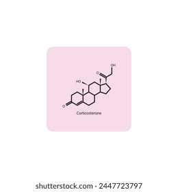 Corticosterone skeletal structure diagram.Mineraolcorticoid hormone compound molecule scientific illustration on pink background.