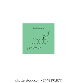 Corticosterone skeletal structure diagram.Mineraolcorticoid hormone compound molecule scientific illustration on green background.
