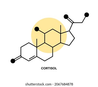 Cortisol chemical formula logo. Neurotransmitter and human hormones in brain, medical poster isolated flat vector illustration
