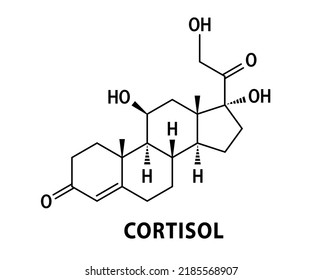 Cortisol Hormone Formula, Chemical Structure Of Molecule On White Background. Cortisol Is Human Stress Steroid Hormone.