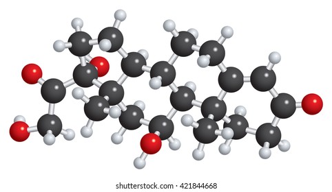 Cortisol molecule (stress hormone) ball and stick model