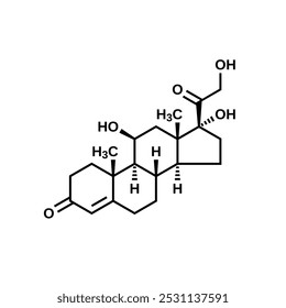 Fórmula estrutural de cortisol, ilustração vetorial