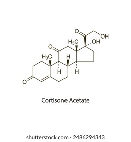 Cortisone Acetate flat skeletal molecular structure Corticosteroid drug used in inflammation treatment. Vector illustration scientific diagram.