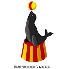 Cortoon. The circus seal on the pedestal keeps the ball on its nose