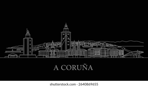 A Corua with Spain Skyline, Cityscape, and Minimalist.