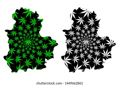 Corum (Provinces of the Republic of Turkey) map is designed cannabis leaf green and black, Çorum ili map made of marijuana (marihuana,THC) foliage,
