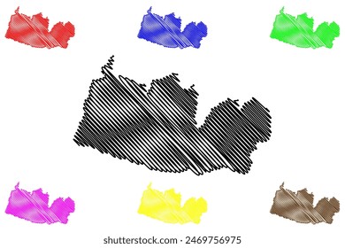 Corumbiara municipio (Estado de Rondonia o Rondonia, RO, Municipios de Brasil, República Federativa de Brasil) mapa Ilustración vectorial, dibujo a mano alzada Corumbiara mapa