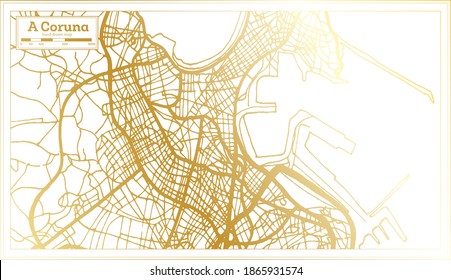 Eine Coruna Spanien Stadtplan im Retro-Stil in goldener Farbe. Übersicht. Vektorgrafik.