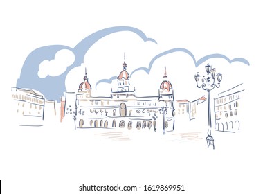 A Coruna Spain Europe vector sketch city illustration line art