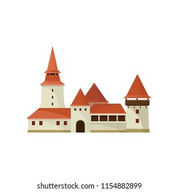 Corvin castle in Hunedoara, Romania. Old Romanian building. Historic architecture. Flat vector for map or travel poster