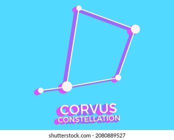 Corvus constellation 3d symbol. Constellation icon in isometric style on blue background. Cluster of stars and galaxies. Vector illustration