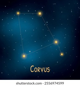 Corvus constellation: illuminated night sky with shining stars and cosmic background.