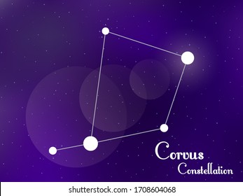 Corvus constellation. Starry night sky. Cluster of stars, galaxy. Deep space. Vector illustration