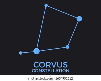 Corvus constellation. Stars in the night sky. Cluster of stars and galaxies. Constellation of blue on a black background. Vector illustration