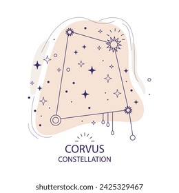 Corvus or Crow constellation of stars on a white background. Mystical esoteric celestial boho design for fabric design, tarot, astrology, wrapping paper. Vector illustration.